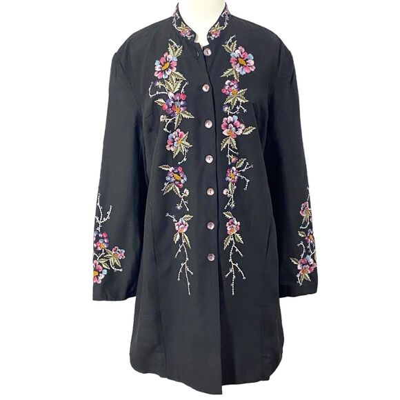 units Jackets & Blazers - UNITS Jacket Embroidered XL Floral Black SILK BLEND Lined India